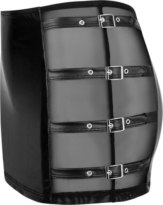 Cottelli Collection Wetlook Mini Rok Met Riempjes - Zwart