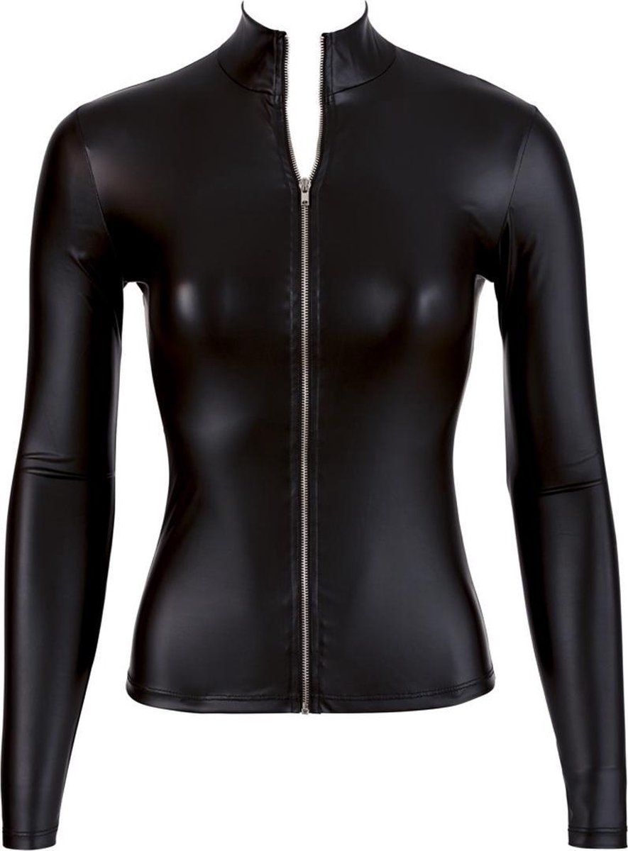 Cottelli Collection Wetlook Top Met Lange Mouwen En Rits - Zwart