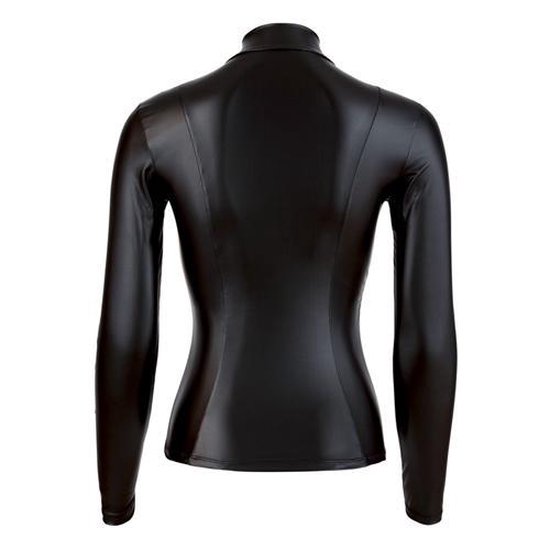 Cottelli Collection Wetlook Top Met Lange Mouwen En Rits - Zwart