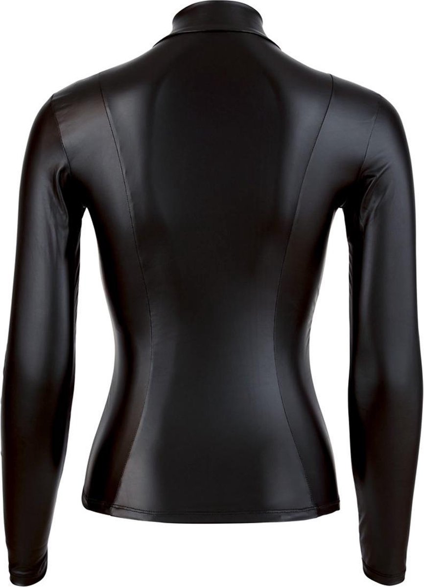 Cottelli Collection Wetlook Top Met Lange Mouwen En Rits - Zwart