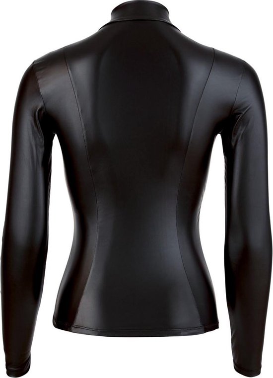 Cottelli Collection Wetlook Top Met Lange Mouwen En Rits - Zwart