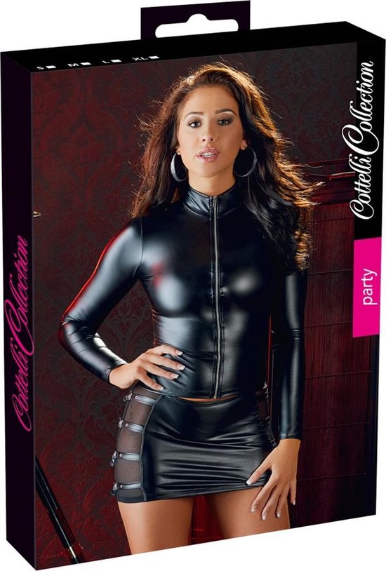 Cottelli Collection Wetlook Top Met Lange Mouwen En Rits - Zwart