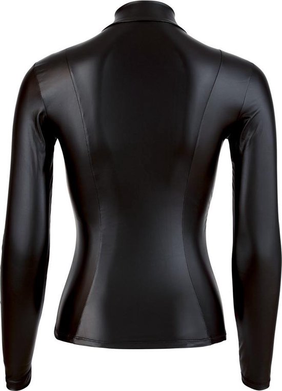 Cottelli Collection Wetlook Top Met Lange Mouwen En Rits - Zwart