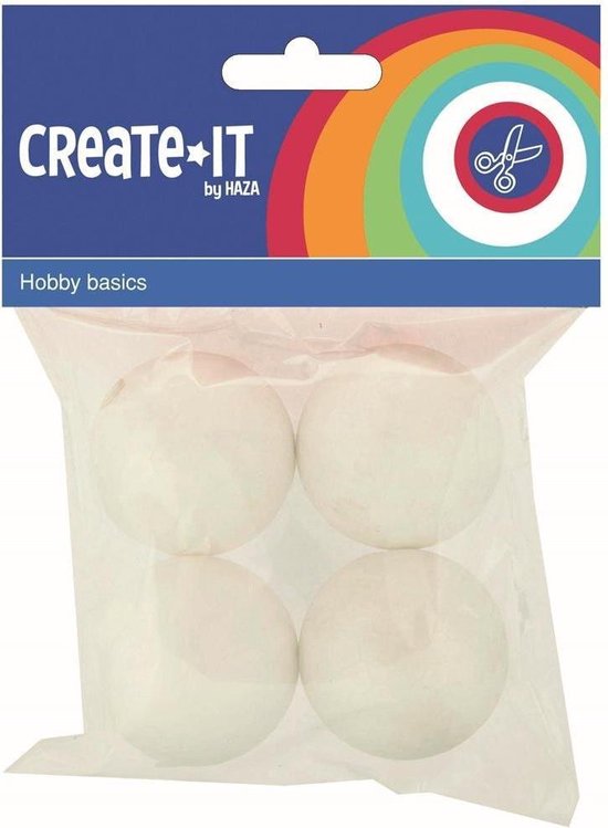 Haza Original CREATE-IT Polystyreen Bollen 4,5 Cm 4 Stuks - Wit