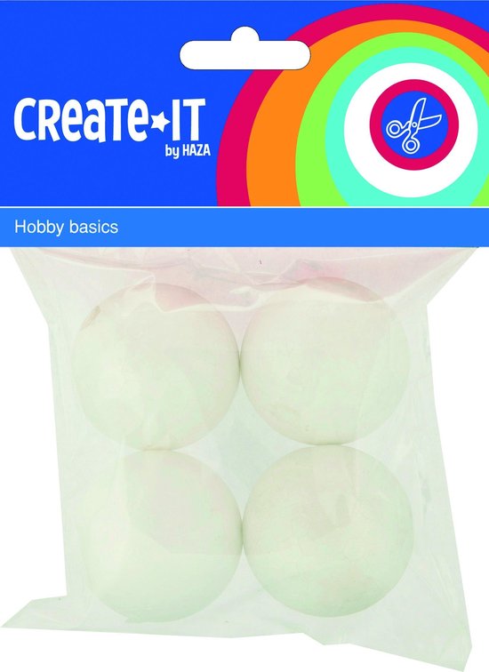 Haza Original CREATE-IT Polystyreen Bollen 4,5 Cm 4 Stuks - Wit