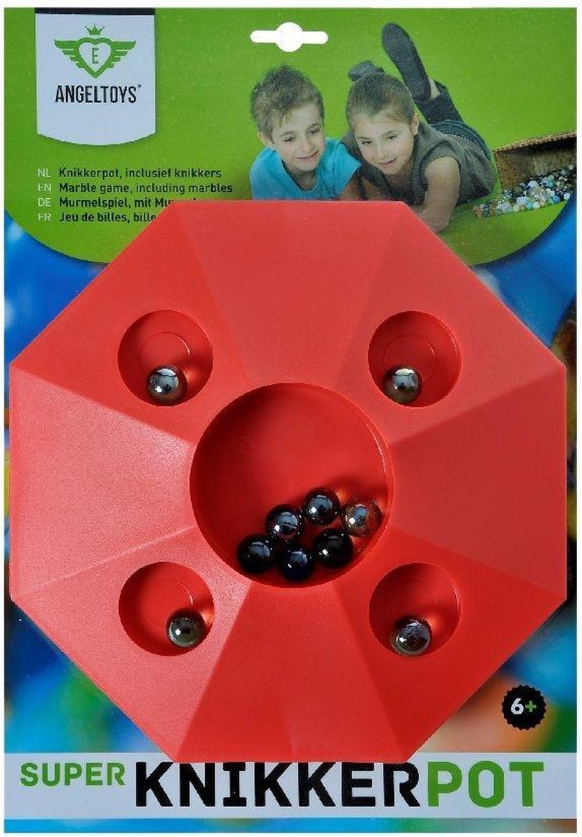 Angel Toys Knikkerpot Groot Met 10 Knikkers 4 Assorti - Rood