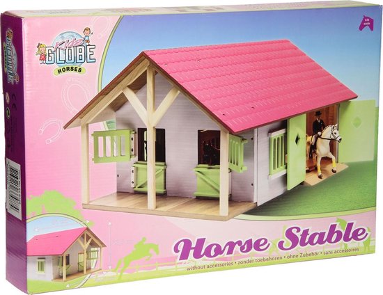 Kids Globe Paardenstal Met 2 Boxen en Berging - Roze
