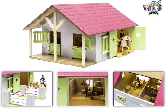 Kids Globe Paardenstal Met 2 Boxen en Berging - Roze