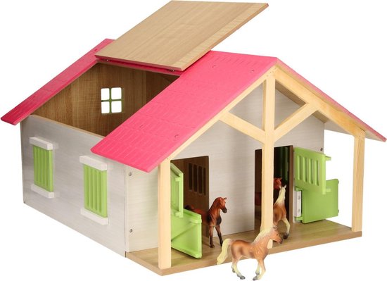 Kids Globe Paardenstal Met 2 Boxen en Berging - Roze