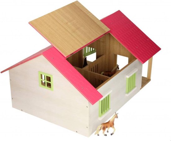 Kids Globe Paardenstal Met 2 Boxen en Berging - Roze