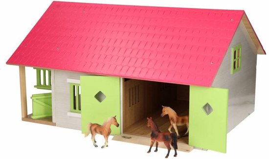 Kids Globe Paardenstal Met 2 Boxen en Berging - Roze