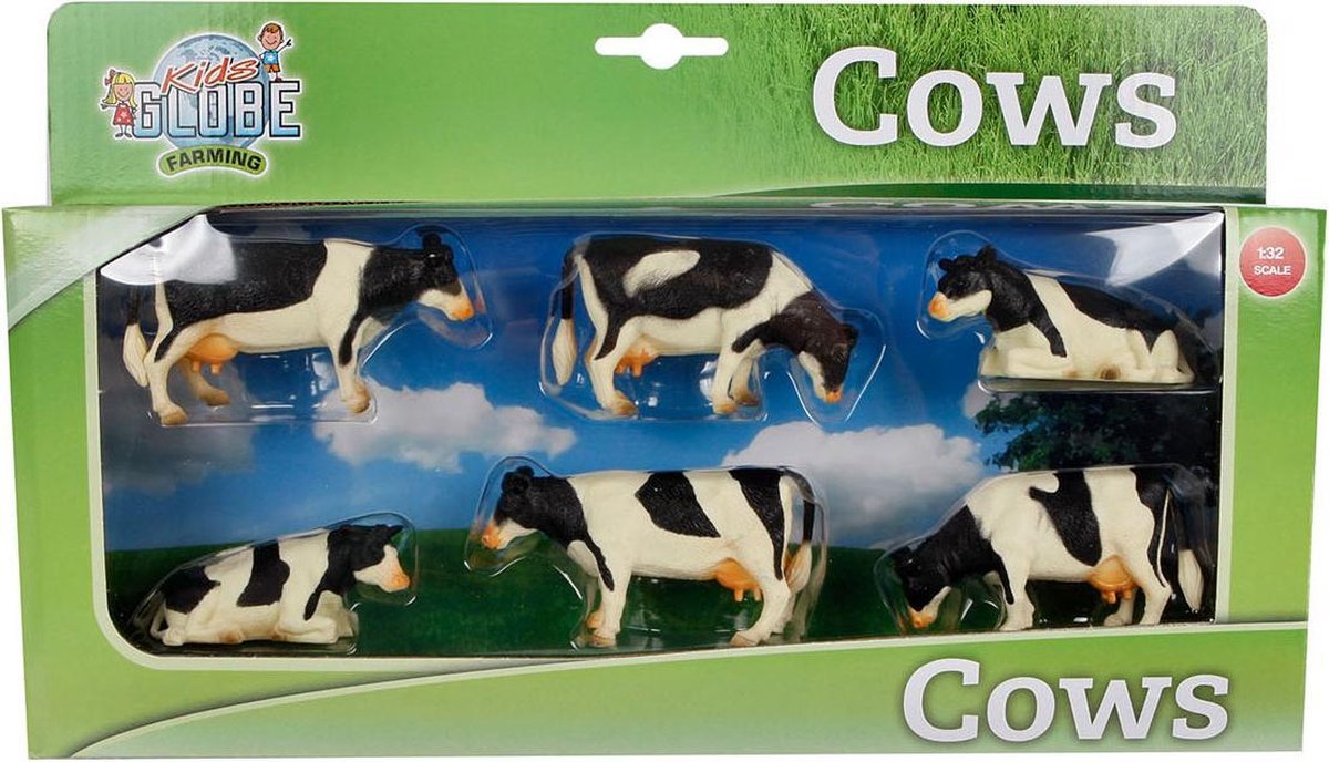 Kids Globe Farming Koeien 1:32/Wit 6 Stuks Kids Globe - Zwart