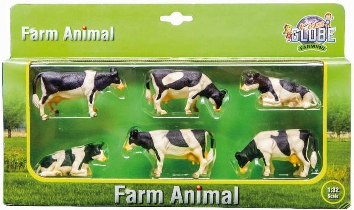 Kids Globe Farming Koeien 1:32/Wit 6 Stuks Kids Globe - Zwart