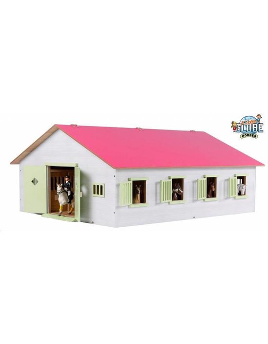 Kids Globe Paardenstal Met 7 Boxen 1:24 - Rosa