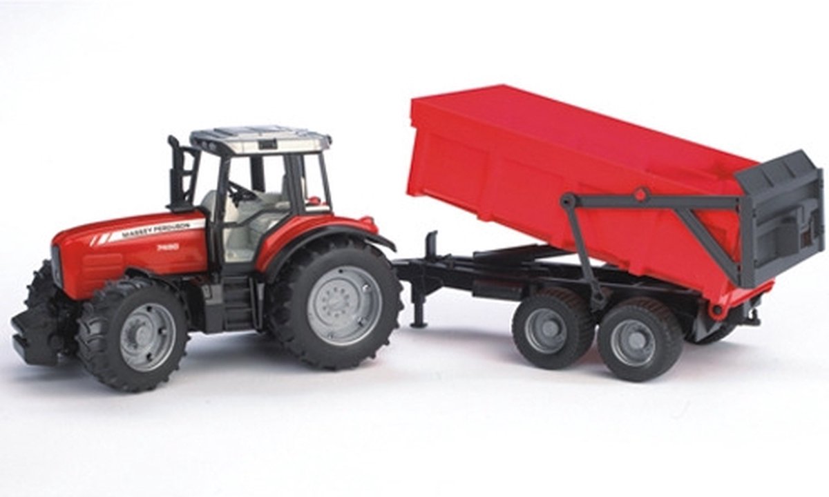 Bruder Tractor Massey Ferguson Met Aanhanger - Rood
