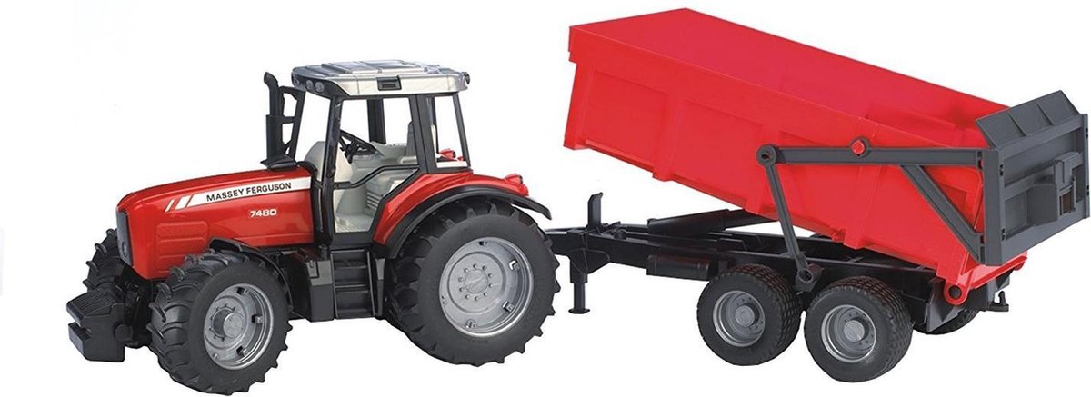 Bruder Tractor Massey Ferguson Met Aanhanger - Rood