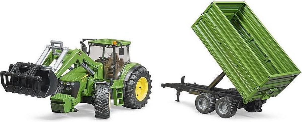 Bruder Tractor John Deere Met Aanhanger - Groen