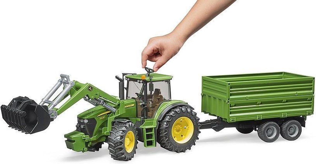 Bruder Tractor John Deere Met Aanhanger - Groen