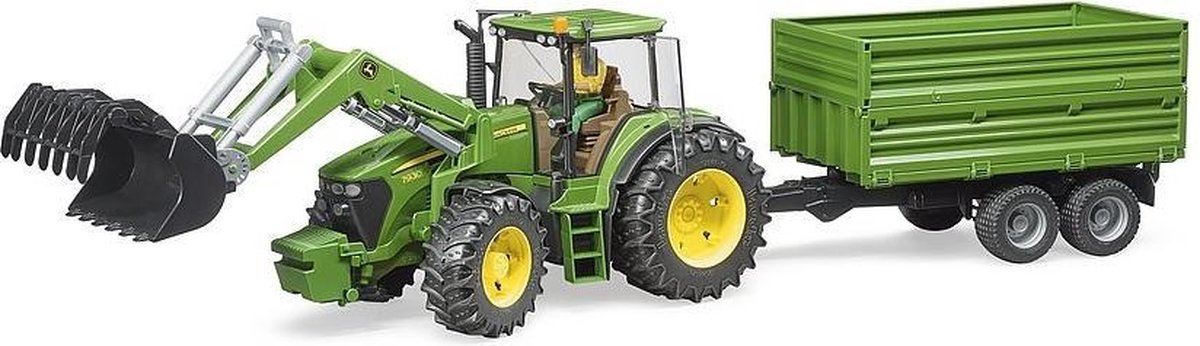 Bruder Tractor John Deere Met Aanhanger - Groen