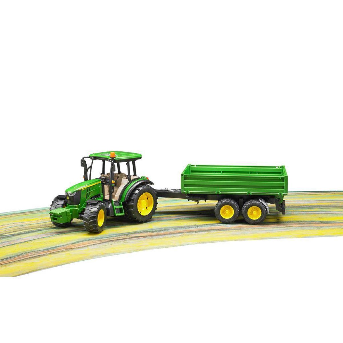 Bruder Tractor John Deere 5115M Met Aanhanger - Groen