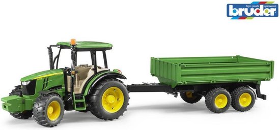 Bruder Tractor John Deere 5115M Met Aanhanger - Groen
