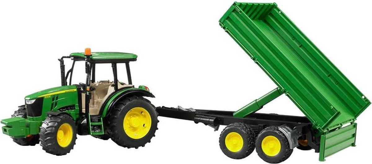 Bruder Tractor John Deere 5115M Met Aanhanger - Groen