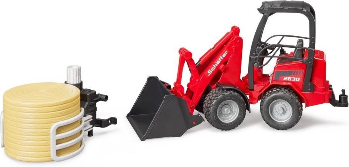 Bruder Shovel Schaeffer 2630 Balengrijper Met Ronde Hooibaal - Rood