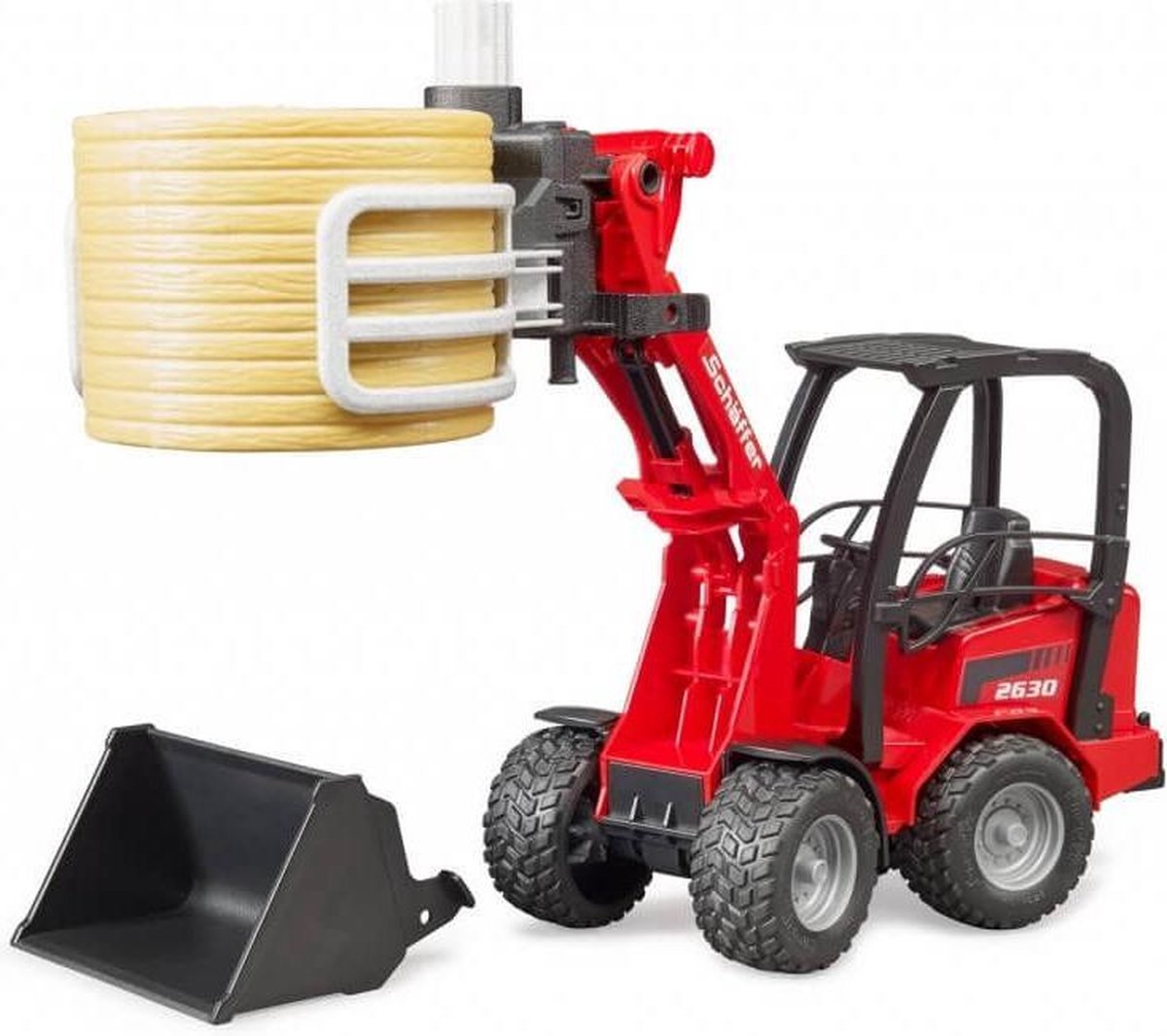 Bruder Shovel Schaeffer 2630 Balengrijper Met Ronde Hooibaal - Rood