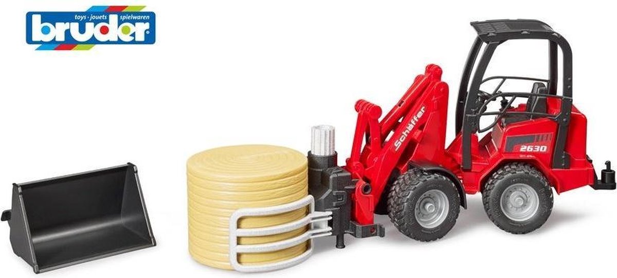 Bruder Shovel Schaeffer 2630 Balengrijper Met Ronde Hooibaal - Rood