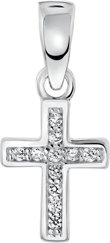 Lucardi Zilveren hanger kruis met zirkonia