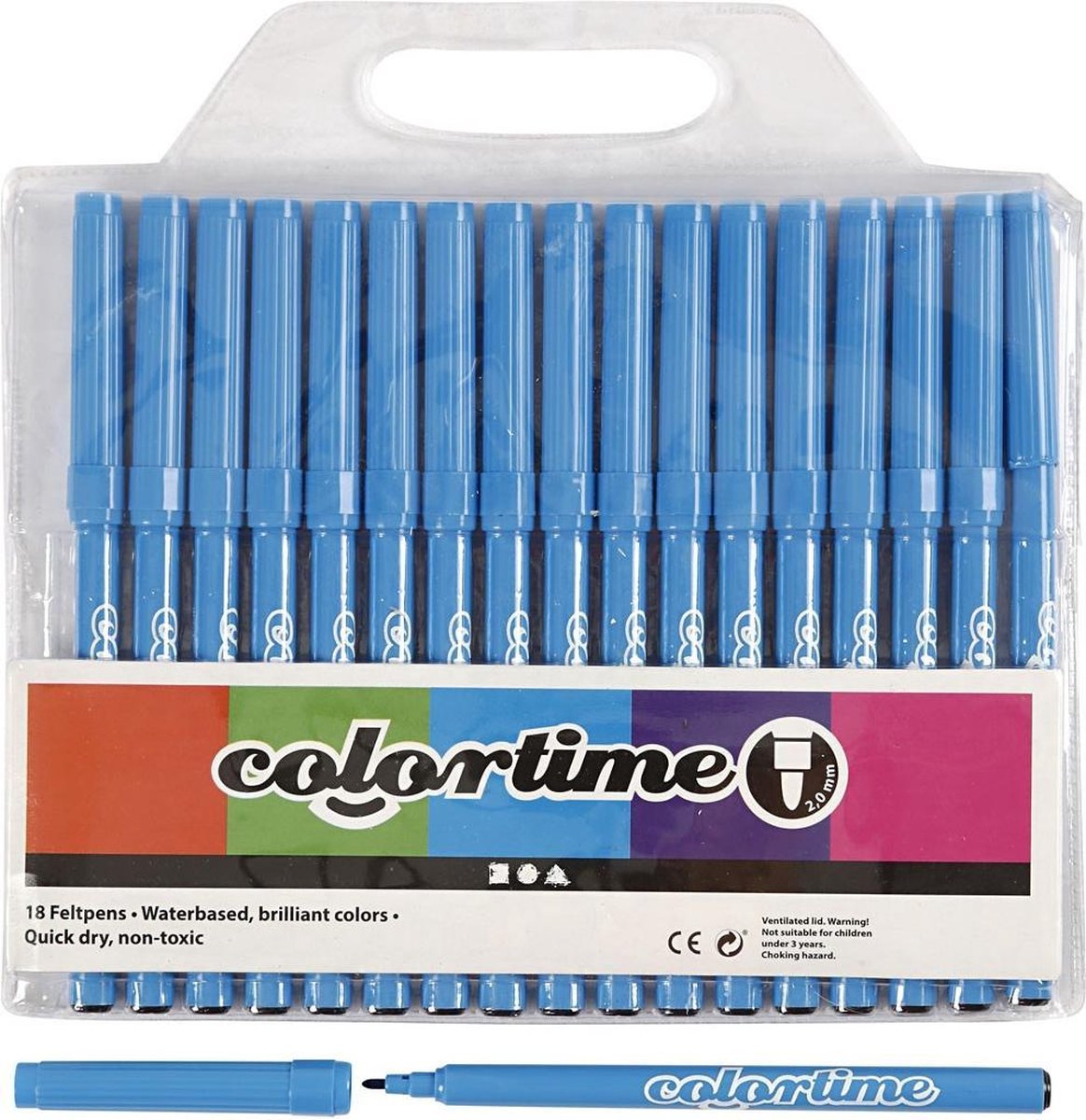 Colortime stiften lijndikte 2 mm licht 18 stuks - Blauw