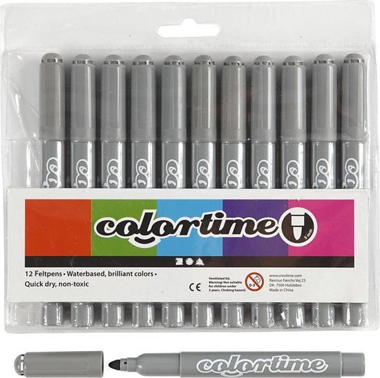 Colortime stiften lijndikte 5 mm 12 stuks - Grijs
