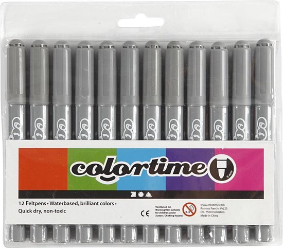 Colortime stiften lijndikte 5 mm 12 stuks - Grijs
