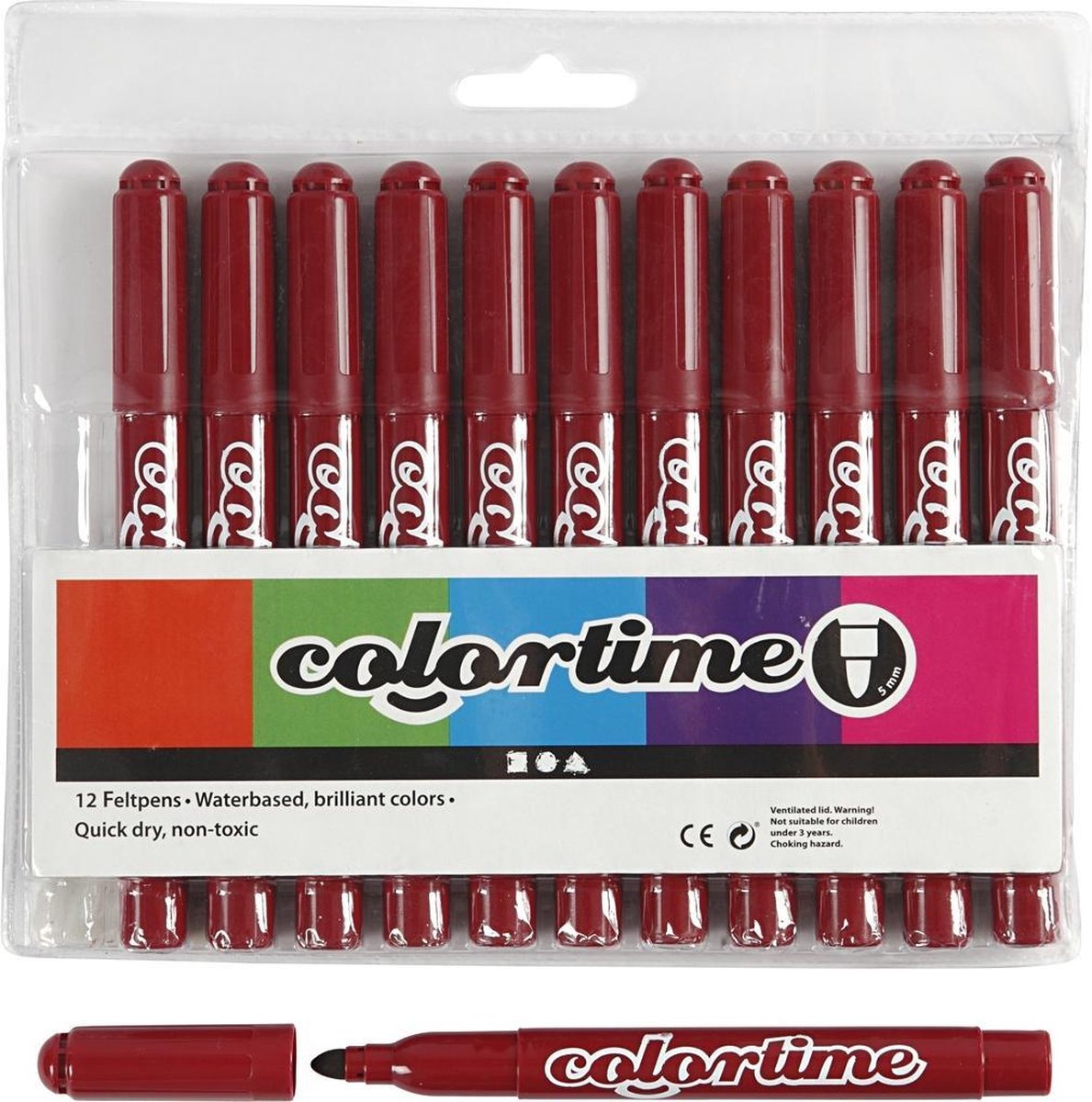 Colortime stiften lijndikte 5 mm wijn 12 stuks - Rood