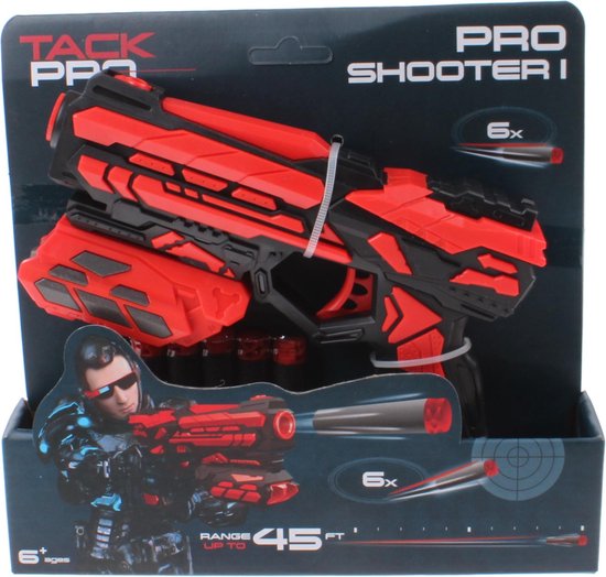 Tack Pro pistool Shooter I junior 18 cm zwart/ 7-delig-delig - Rood