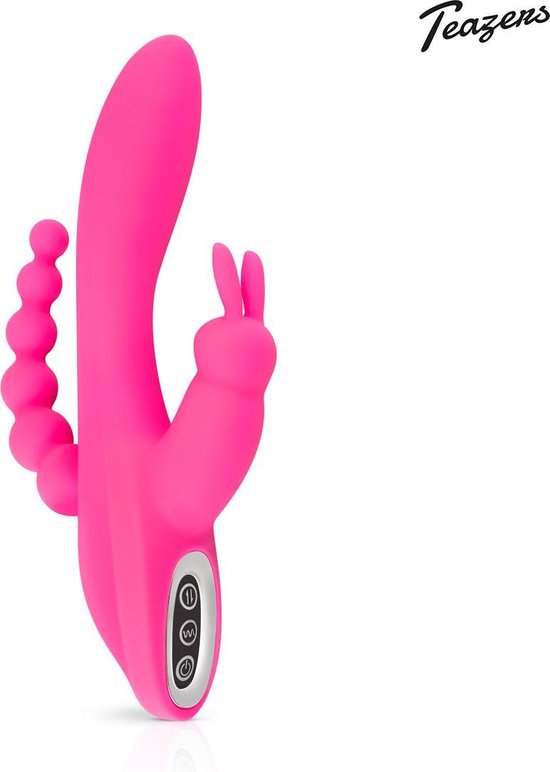 Teazers Dubbele Vibrator Anaal Vaginaal - Double Rabbit Vibrator - Rabbit Vibrator voor vrouwen - Driedubbele stimulatie - - Roze