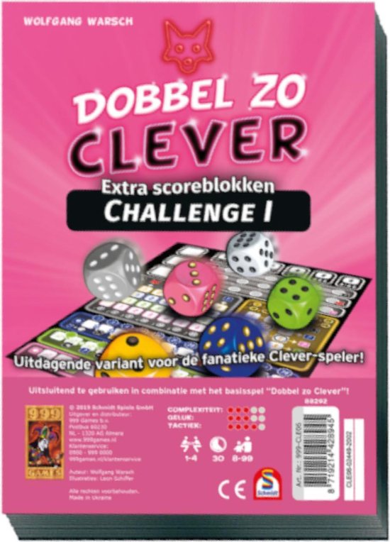 999Games 999 Games dobbelspel Clever Challenge Scoreblok
