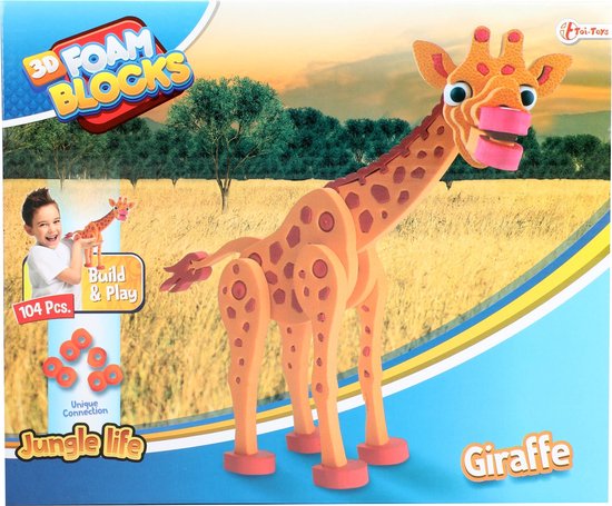 Toi-Toys 3D puzzel giraffe junior 31,5 cm foam 104-delig - Oranje
