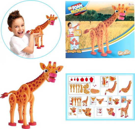 Toi-Toys 3D puzzel giraffe junior 31,5 cm foam 104-delig - Oranje