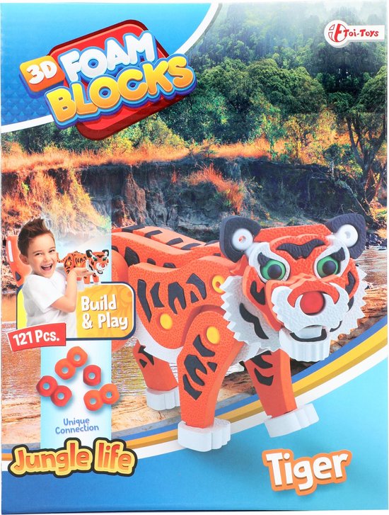 Toi-Toys 3D puzzel tijger junior 31,5 cm foam 121 delig - Oranje