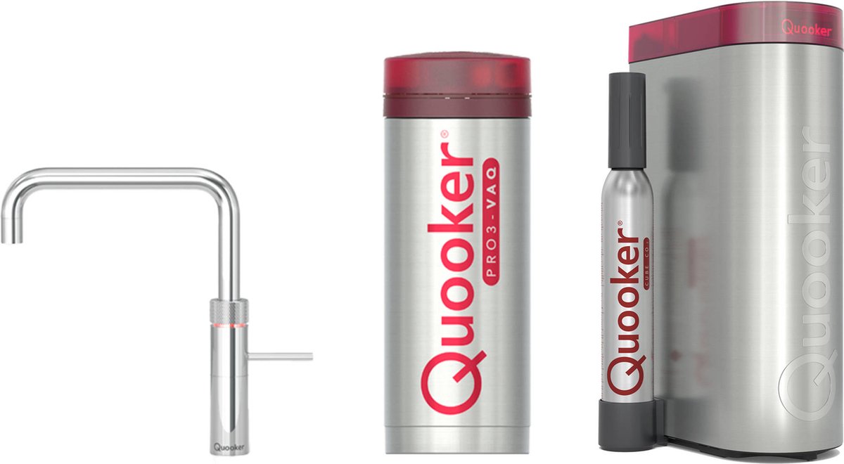 Quooker Fusion Square Chroom met PRO3 boiler en CUBE reservoir 5-in-1 kokend water kraan