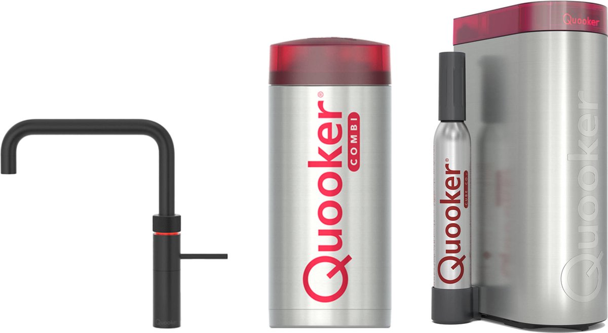 Quooker Fusion Square met COMBI boiler en CUBE reservoir 5-in-1 kokend water kraan - Zwart