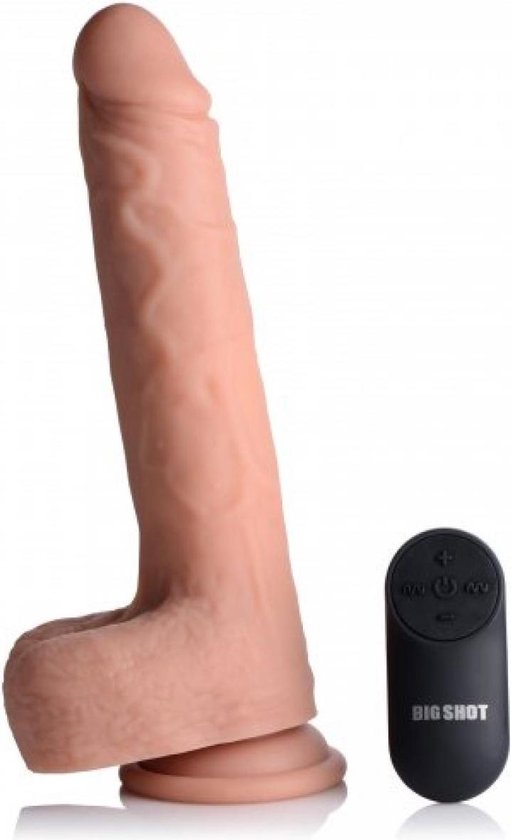 Big Shot Vibrerende & Stotende XL Dildo met Zuignap en Ballen - - Beige