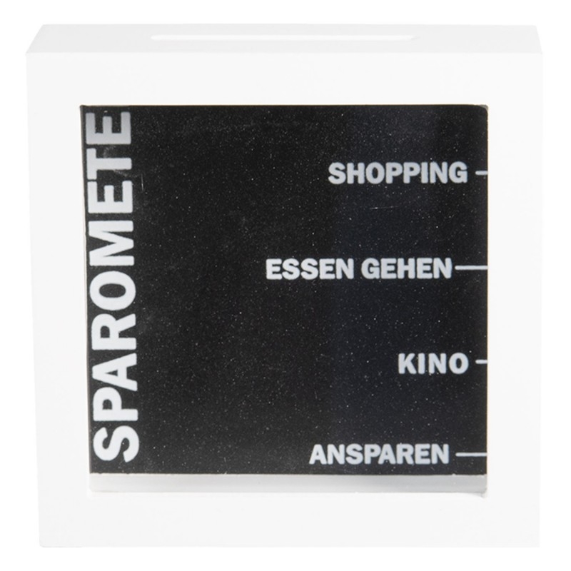 Clayre & Eef - spaarpot 15*5*15 cm mdf / glas - vierkant - sparometer - 6H1821 - Wit