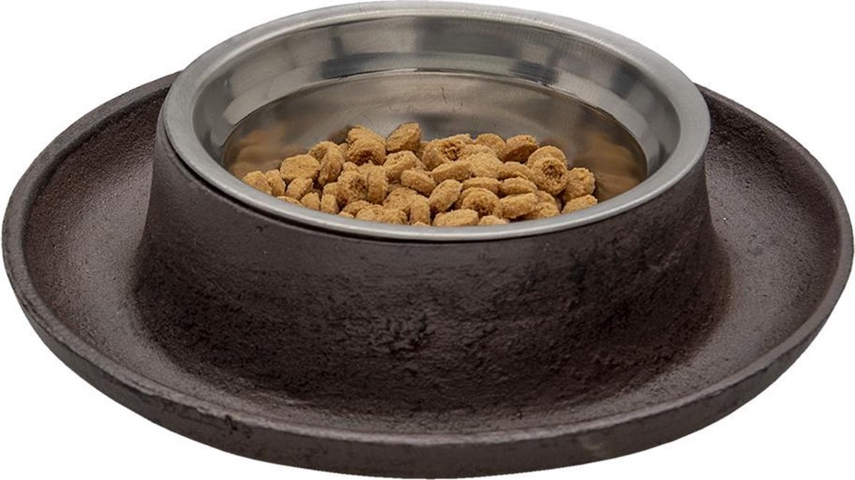Clayre & Eef - dieren voerbak Ø 22*5 cm - chocola - ijzer - rond - 6Y3672 - Bruin