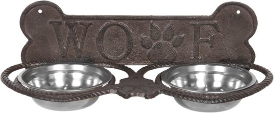 Clayre & Eef - dieren voerbak 39*18*12 cm - chocola - ijzer - rechthoekig - woef - 6Y3203 - Bruin