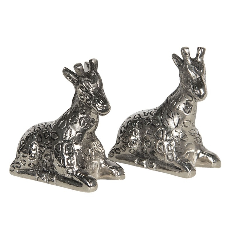 Clayre & Eef Peper en zout stel - 7*4*9 cm - zilverkleurig - aluminum - giraffen - - 6AL0036 - Silver