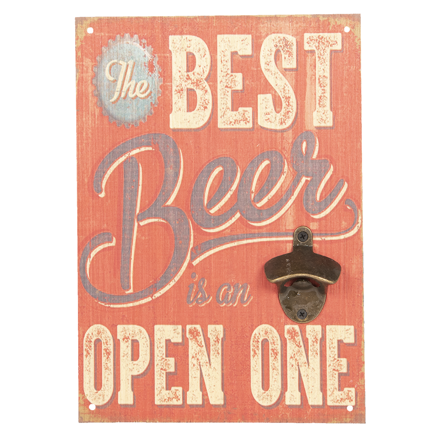 Clayre & Eef - flessenopener / tekstbord - 24*34 cm - rood - mdf / ijzer - rechthoekig - the best beer - 6H1806