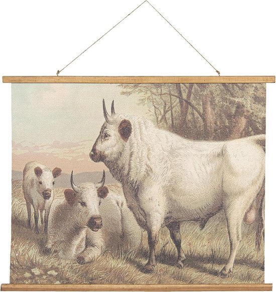 Clayre & Eef Wandkaart koeien - 100*2*75 cm - bruin - linnen - rechthoekig - koeien - - 5WK0029