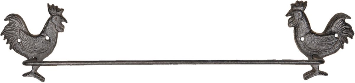 Clayre & Eef - handdoekhouder hanen 51*8*13 cm ijzer - handdoekhouder - hanen - 6Y3039 - Bruin